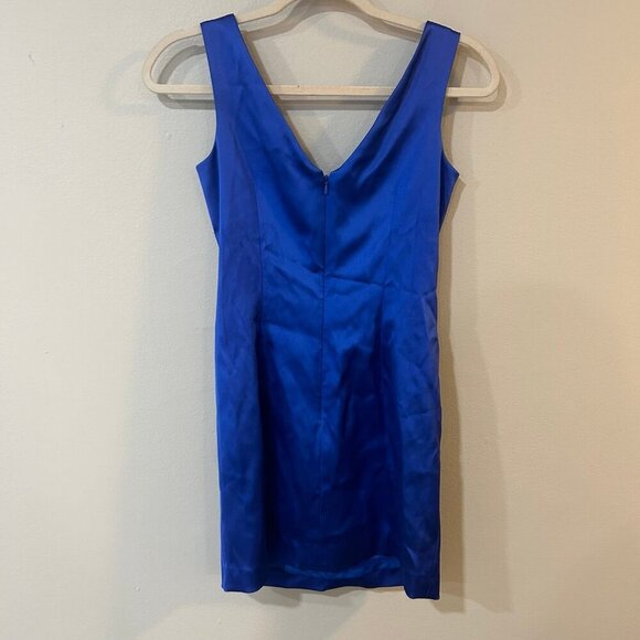 David Meister Royal Blue Satin Sequin Jewel Mini V-Neck Sleeveless Dress Size 2 - Picture 4 of 4